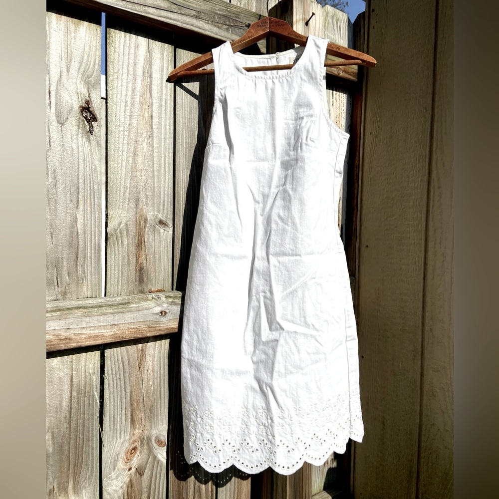 J.Crew Sz 00 White Cotton Eyelet Dress - Perfect DIY/Project Garment - Pockets!